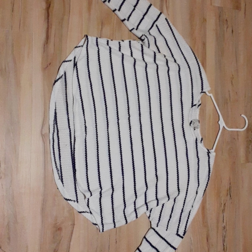 PAPER CRANE striped, long-sleeved shirt. Women's small.